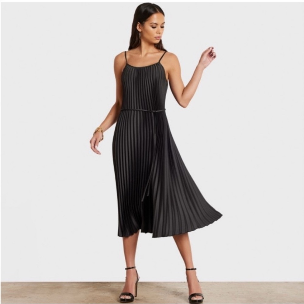 Sam Edelman | Black Pleated Satin Midi Dress